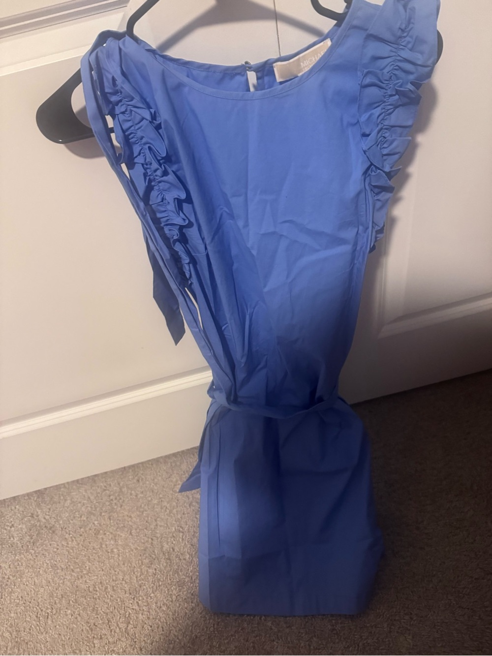 Michael Kors Periwinkle Ruffle Sleeve Tie-Waist Mini Dress